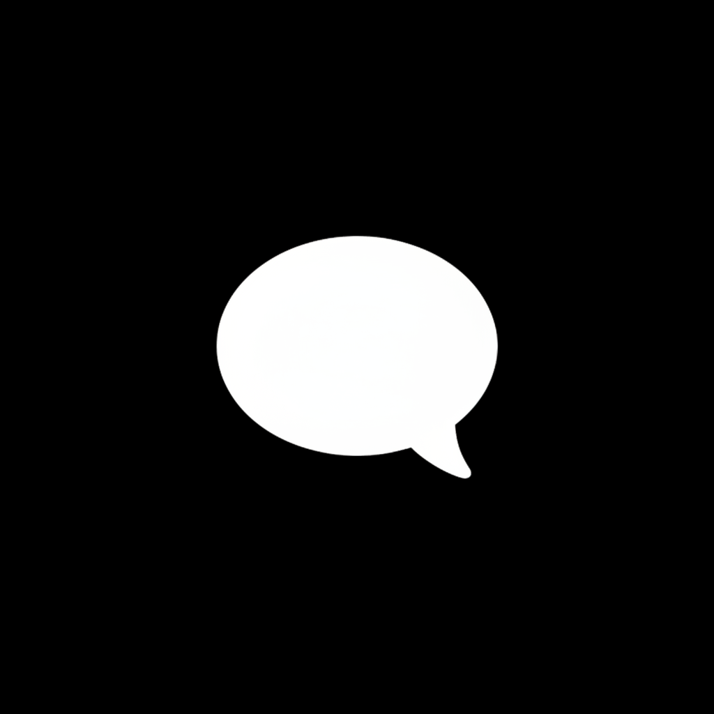 A minimalist modern circular logo with a solid black background. In the center, a clean white chat bubble icon with rounded corners, simple and balanced shape. Flat design, high contrast, no text, no shadows, no gradients. Modern, communication-focused, professional look, suitable for a Shopify store icon or app logo.