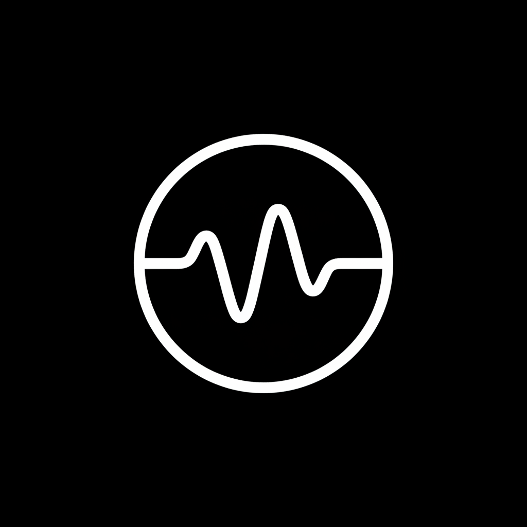 ek simple aur clean circular logo jisme solid black background ho. Circle ke center me white color ka heartbeat / sound wave icon ho, jo smooth aur symmetric ho. Design minimalistic, flat aur modern ho, koi extra text ya shadow na ho. Icon professional, tech aur digital product vibe de. Background bilkul plain ho, high contrast ke sath, Shopify store ke liye suitable.